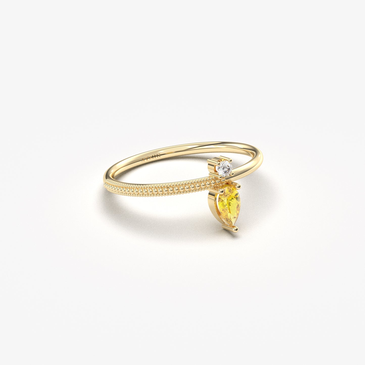 18K Gold Pear Cut Citrine and Cz Ring - 2S294CIT