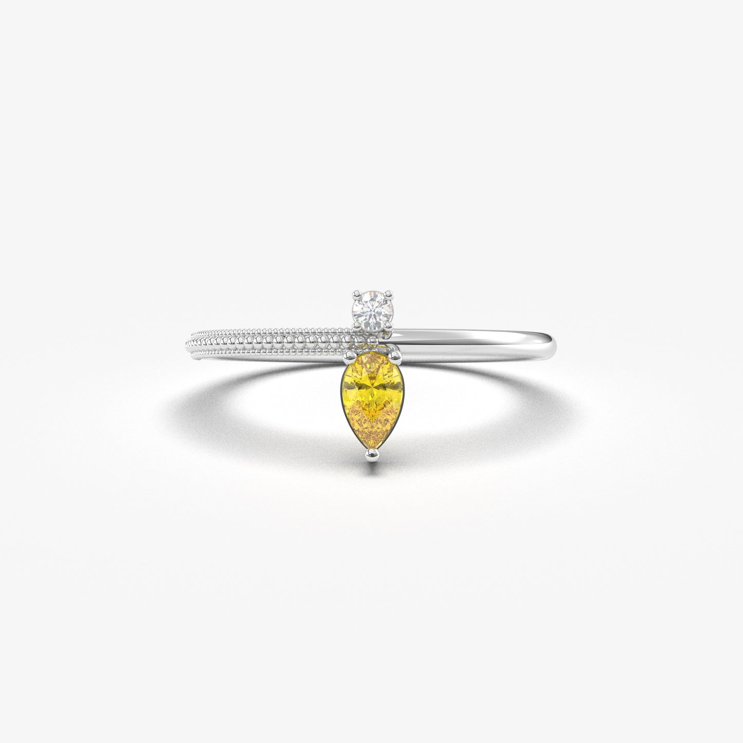 18K Gold Pear Cut Citrine and Cz Ring - 2S294CIT