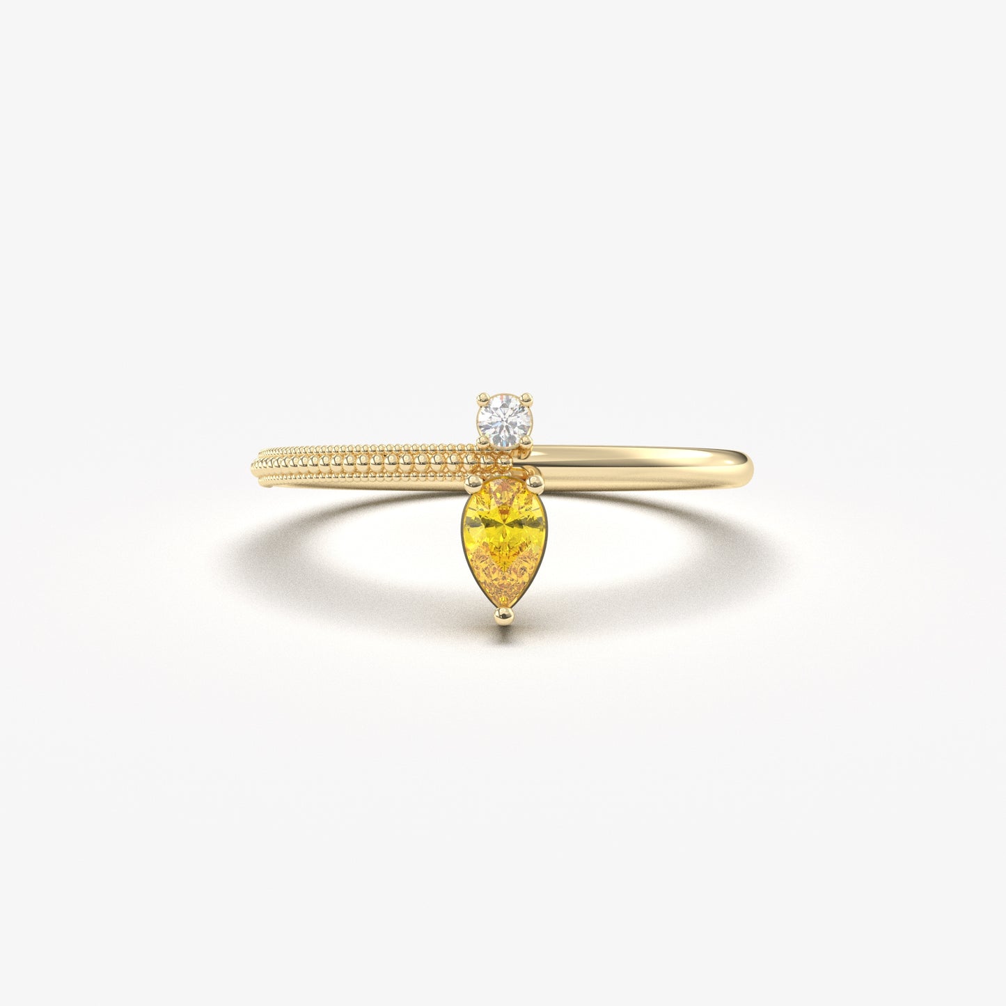 18K Gold Pear Cut Citrine and Cz Ring - 2S294CIT