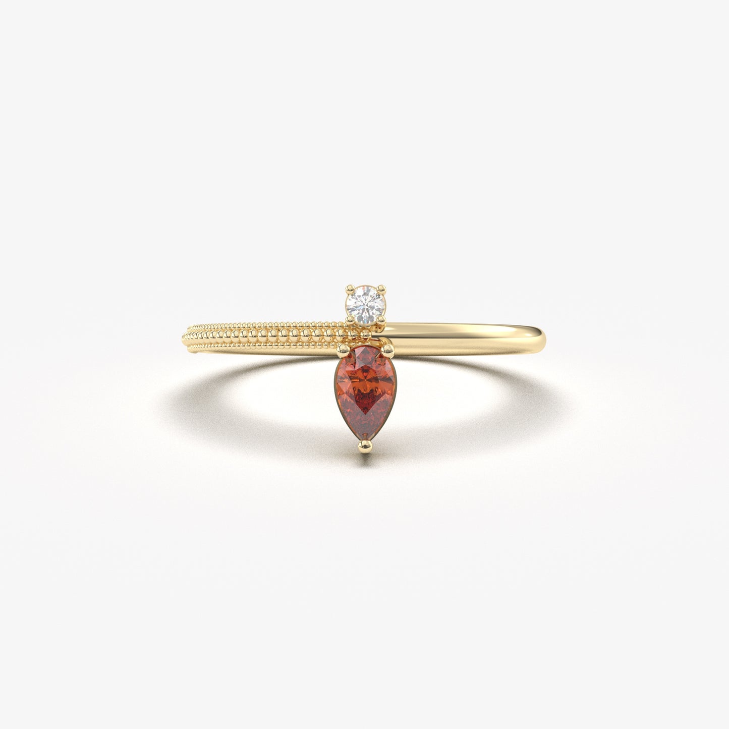 18K Gold Pear Cut Garnet and Cz Ring - 2S294GAR