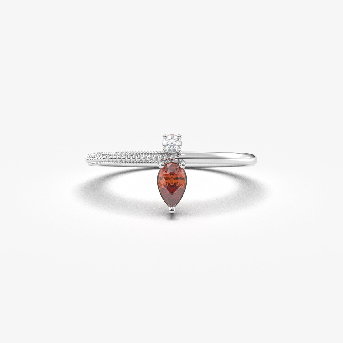 18K Gold Pear Cut Garnet and Cz Ring - 2S294GAR
