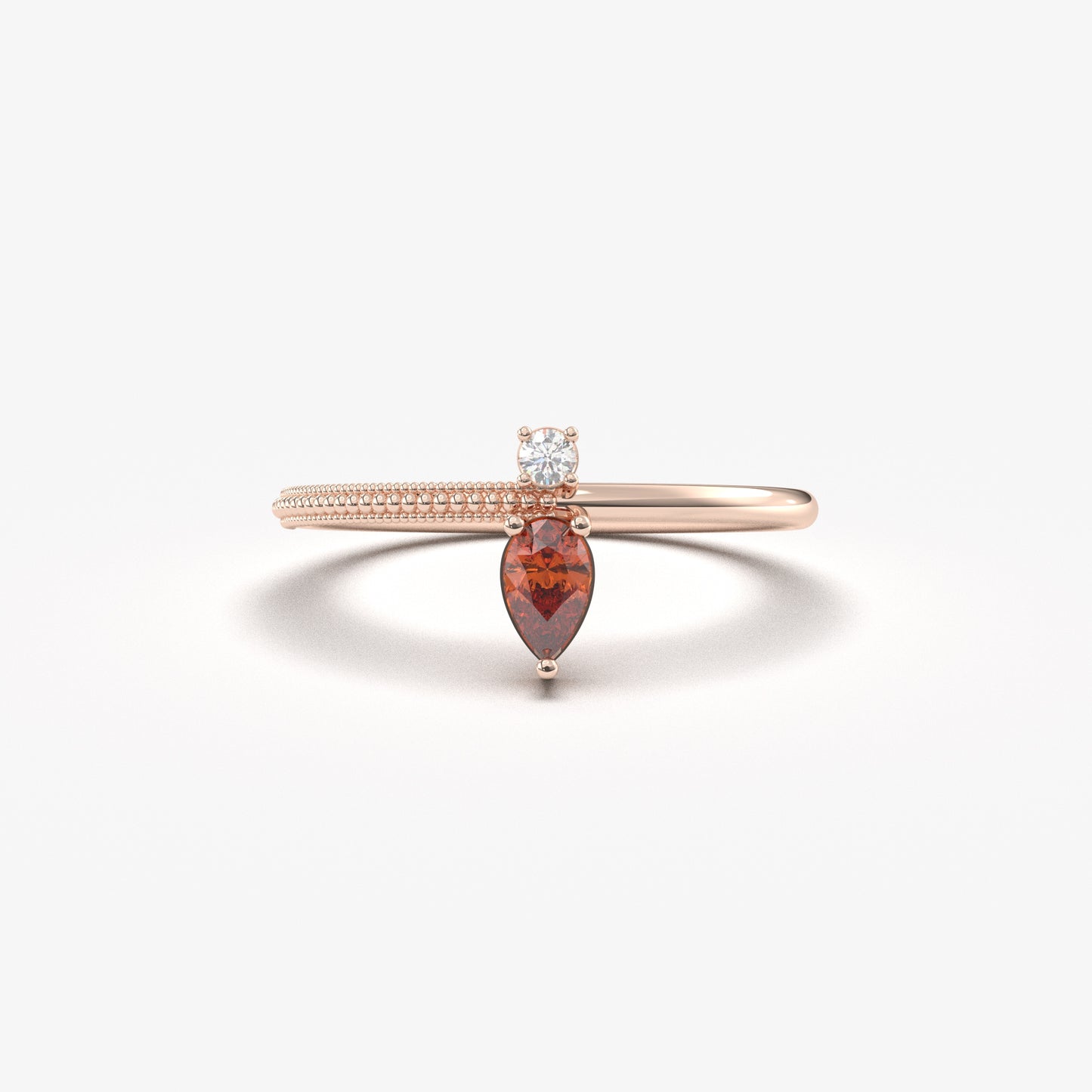 18K Gold Pear Cut Garnet and Cz Ring - 2S294GAR