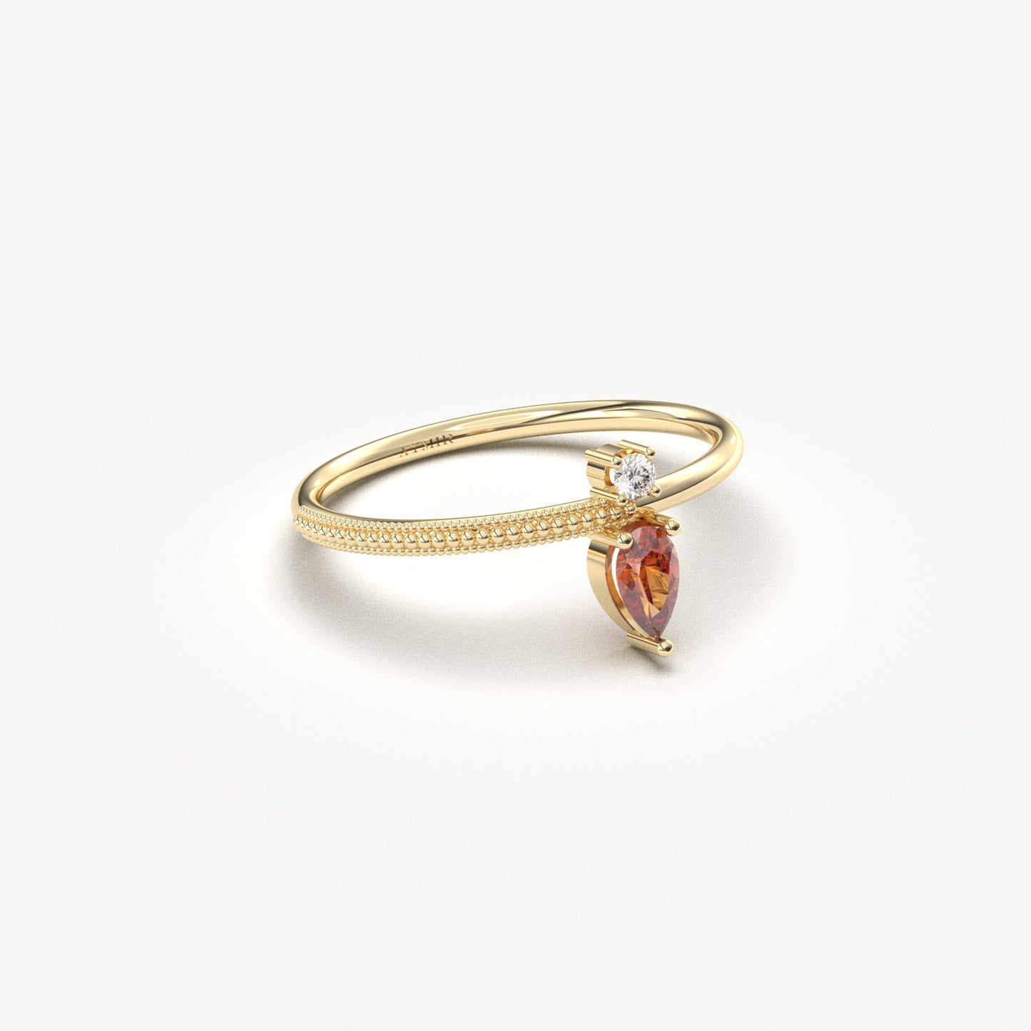 18K Gold Pear Cut Garnet and Cz Ring - 2S294GAR