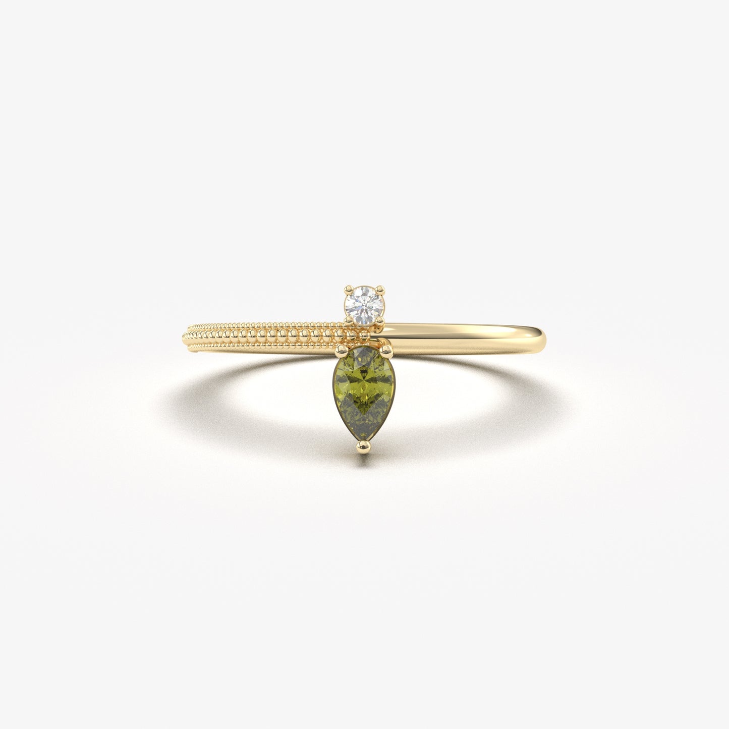 Anillo de oro de 18 quilates con peridoto y circonitas cúbicas talla pera - 2S294PER