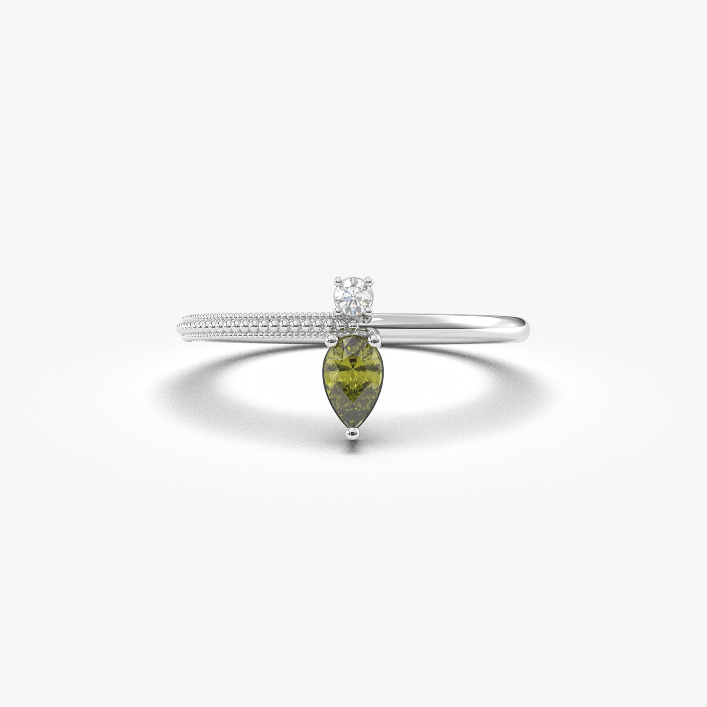 Anillo de oro de 18 quilates con peridoto y circonitas cúbicas talla pera - 2S294PER
