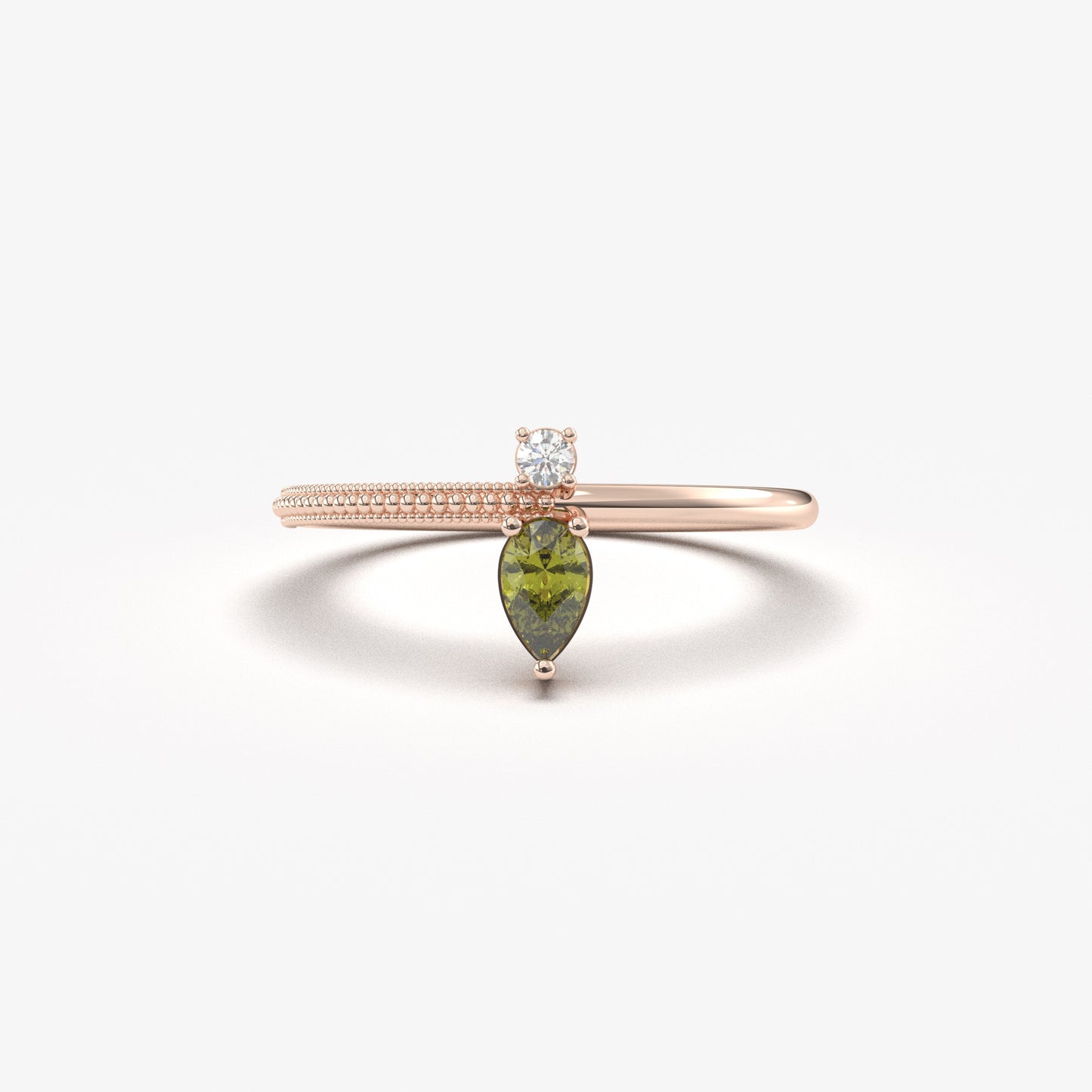 Anillo de oro de 18 quilates con peridoto y circonitas cúbicas talla pera - 2S294PER