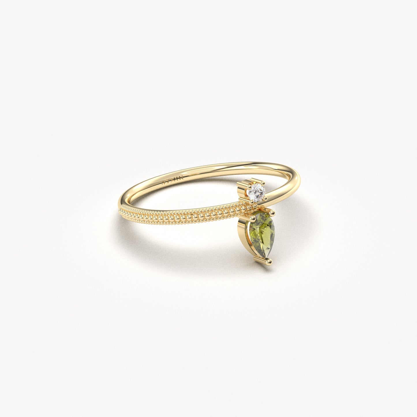 Anillo de oro de 18 quilates con peridoto y circonitas cúbicas talla pera - 2S294PER