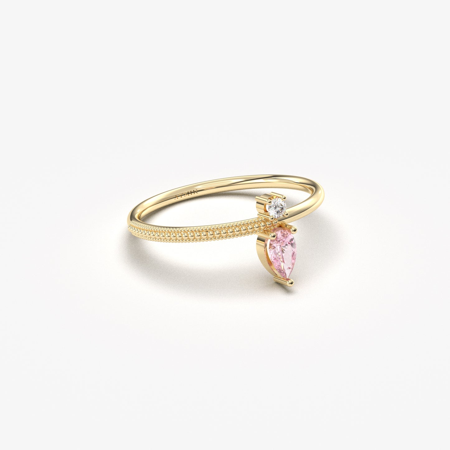 18K Gold Pear Cut Pink and Cz Ring - 2S294PNK