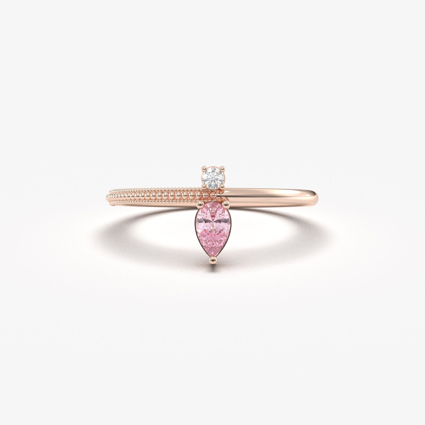 18K Gold Pear Cut Pink and Cz Ring - 2S294PNK