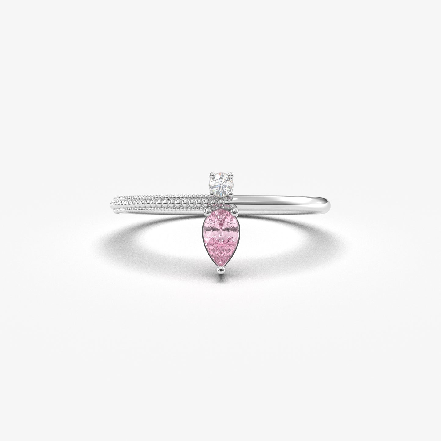 18K Gold Pear Cut Pink and Cz Ring - 2S294PNK