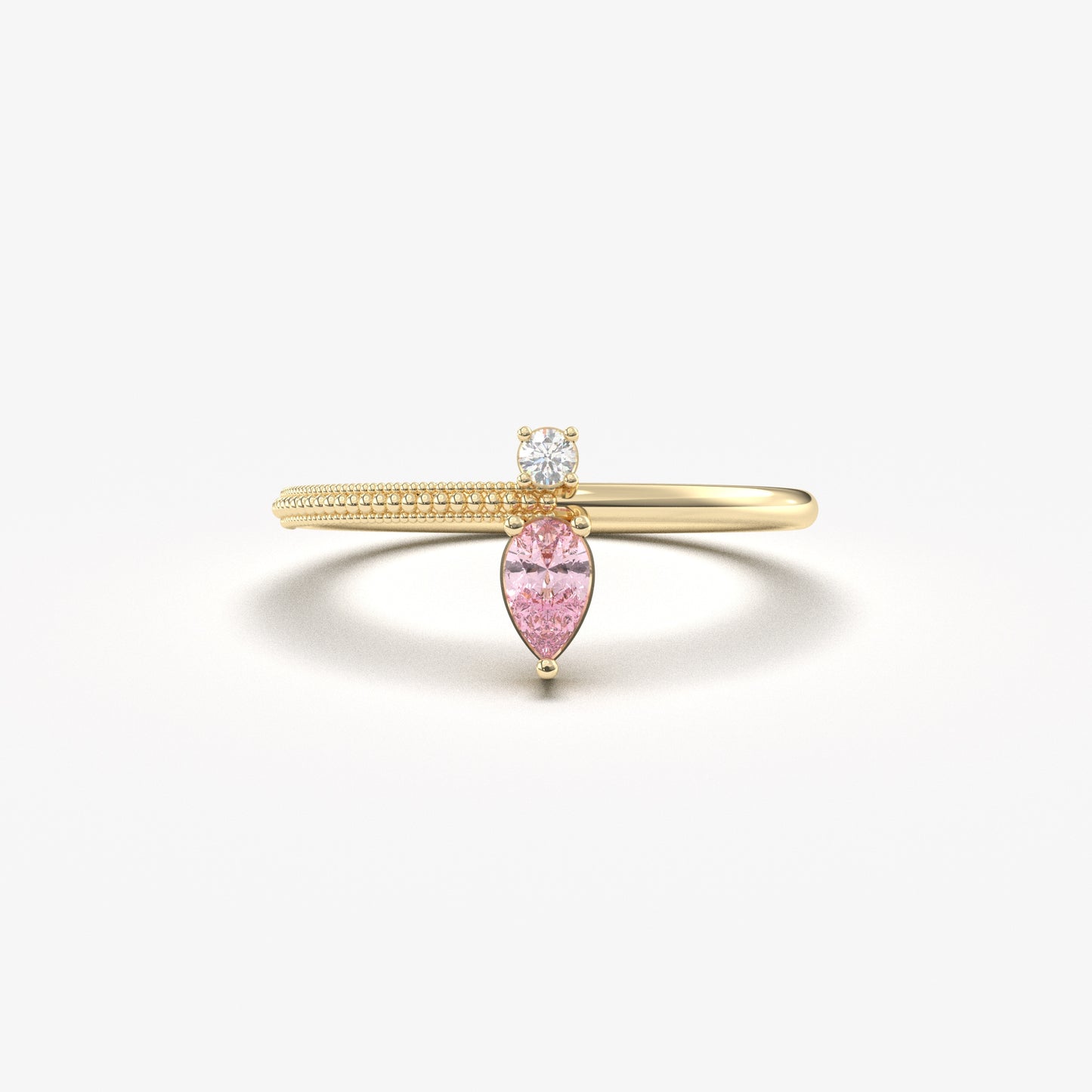 18K Gold Pear Cut Pink and Cz Ring - 2S294PNK