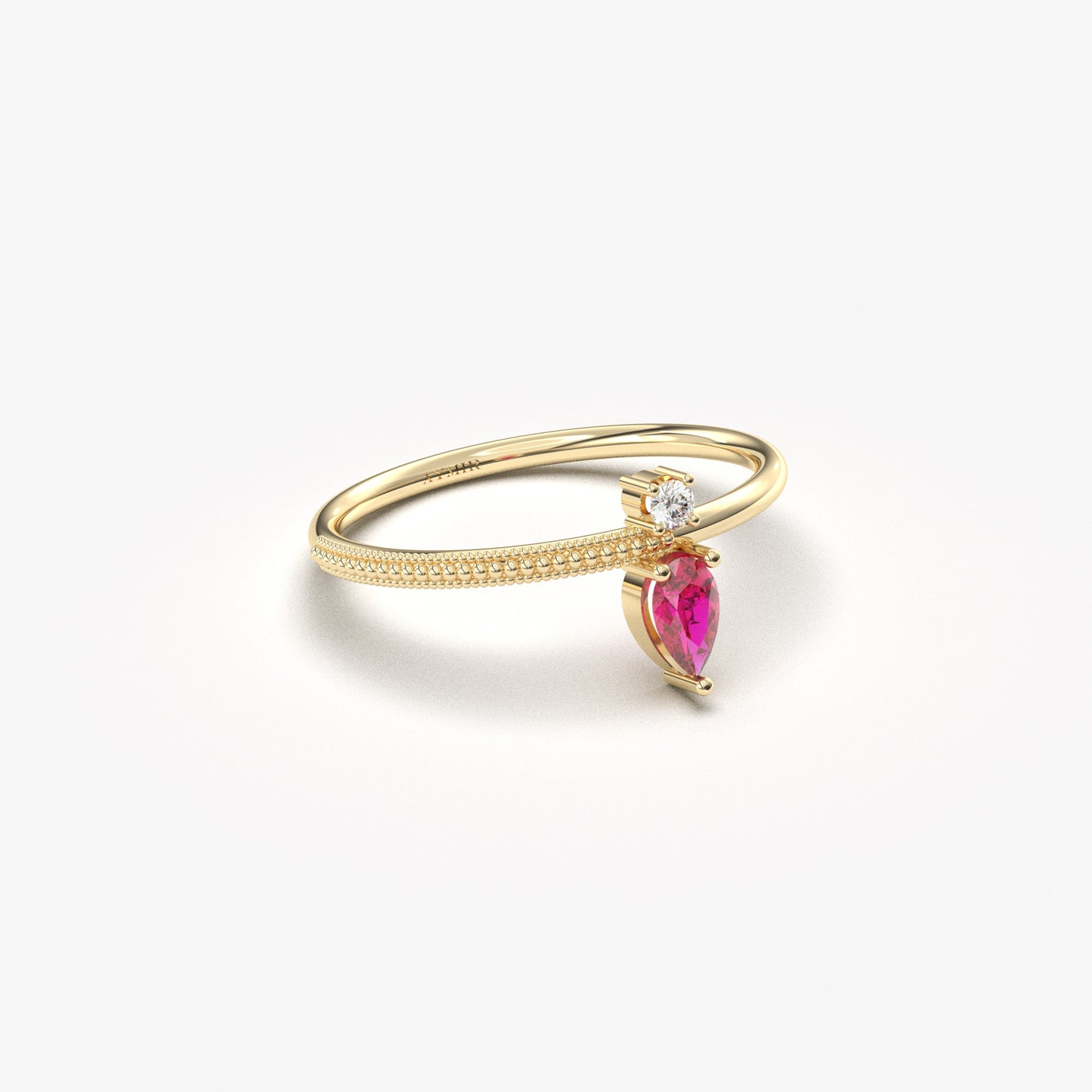 18K Gold Pear Cut Ruby and Cz Ring - 2S294RBY