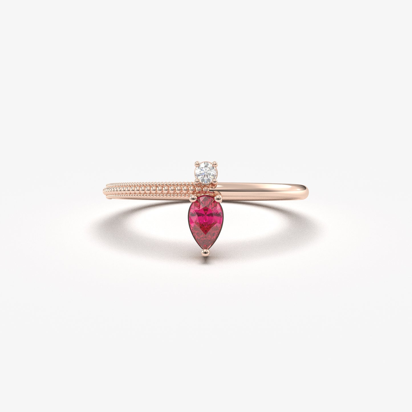 18K Gold Pear Cut Ruby and Cz Ring - 2S294RBY