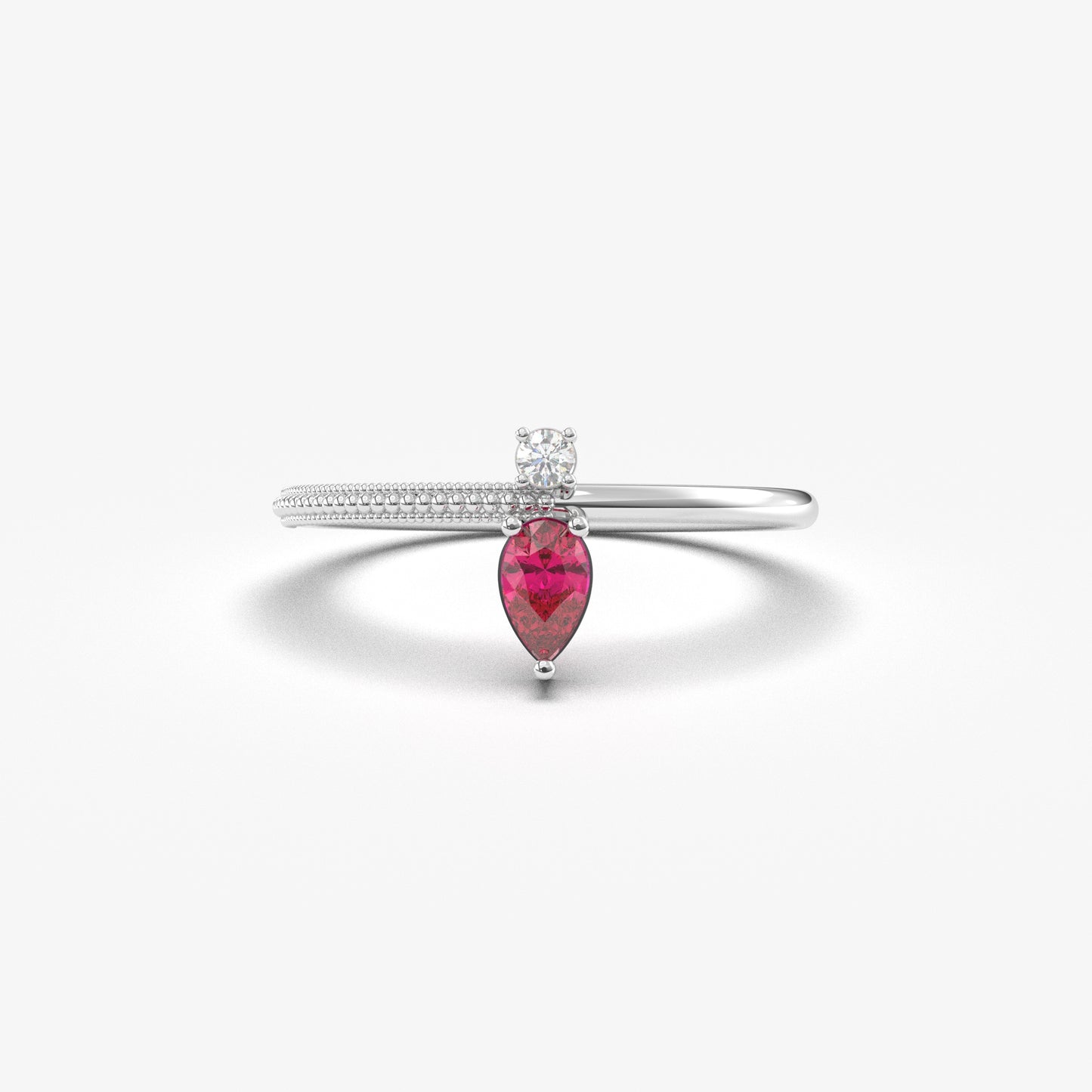 18K Gold Pear Cut Ruby and Cz Ring - 2S294RBY