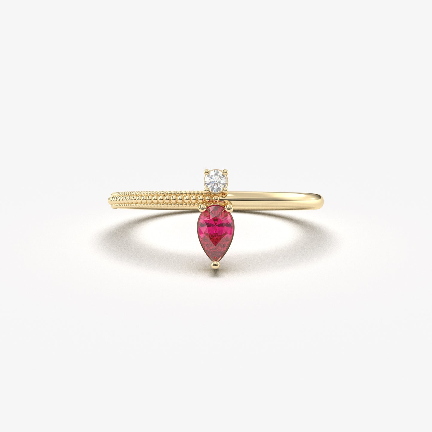 18K Gold Pear Cut Ruby and Cz Ring - 2S294RBY