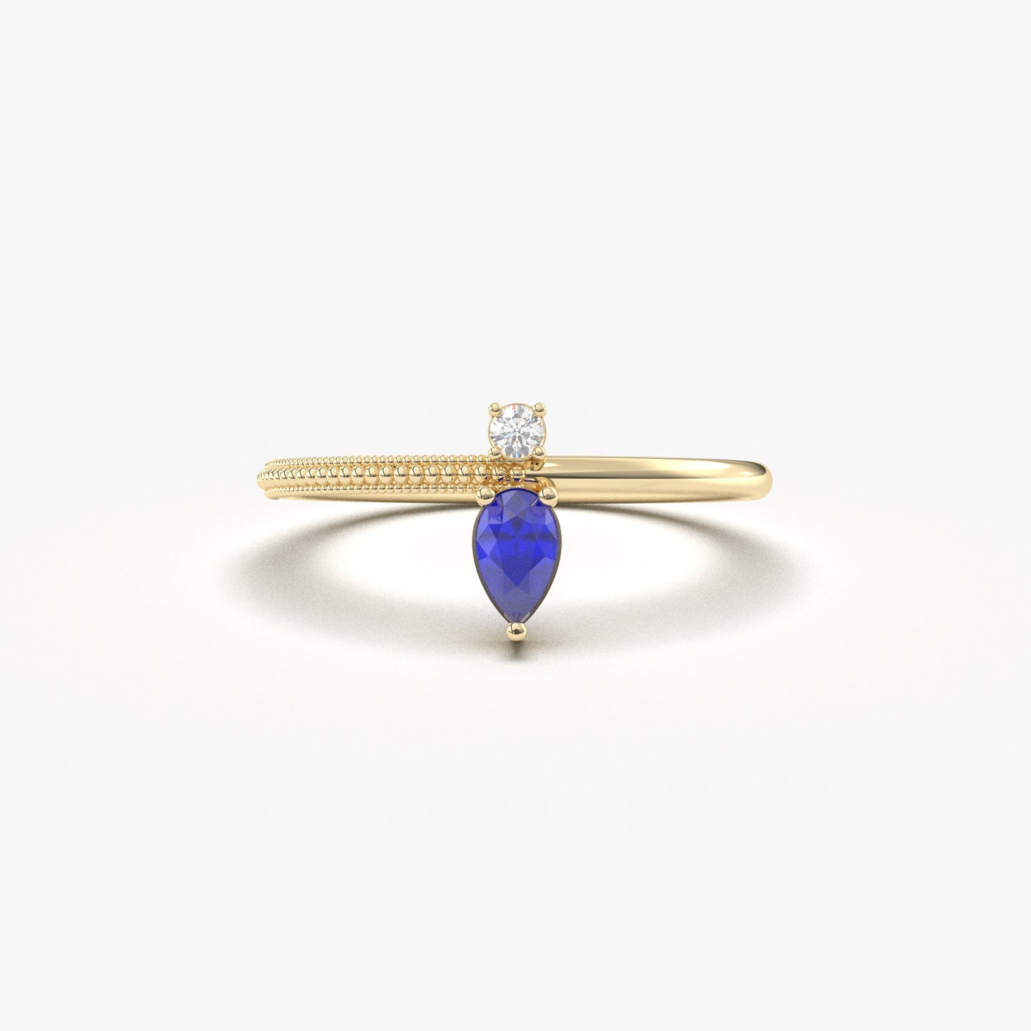 18K Gold Pear Sapphire and Cz Ring - 2S294SAP