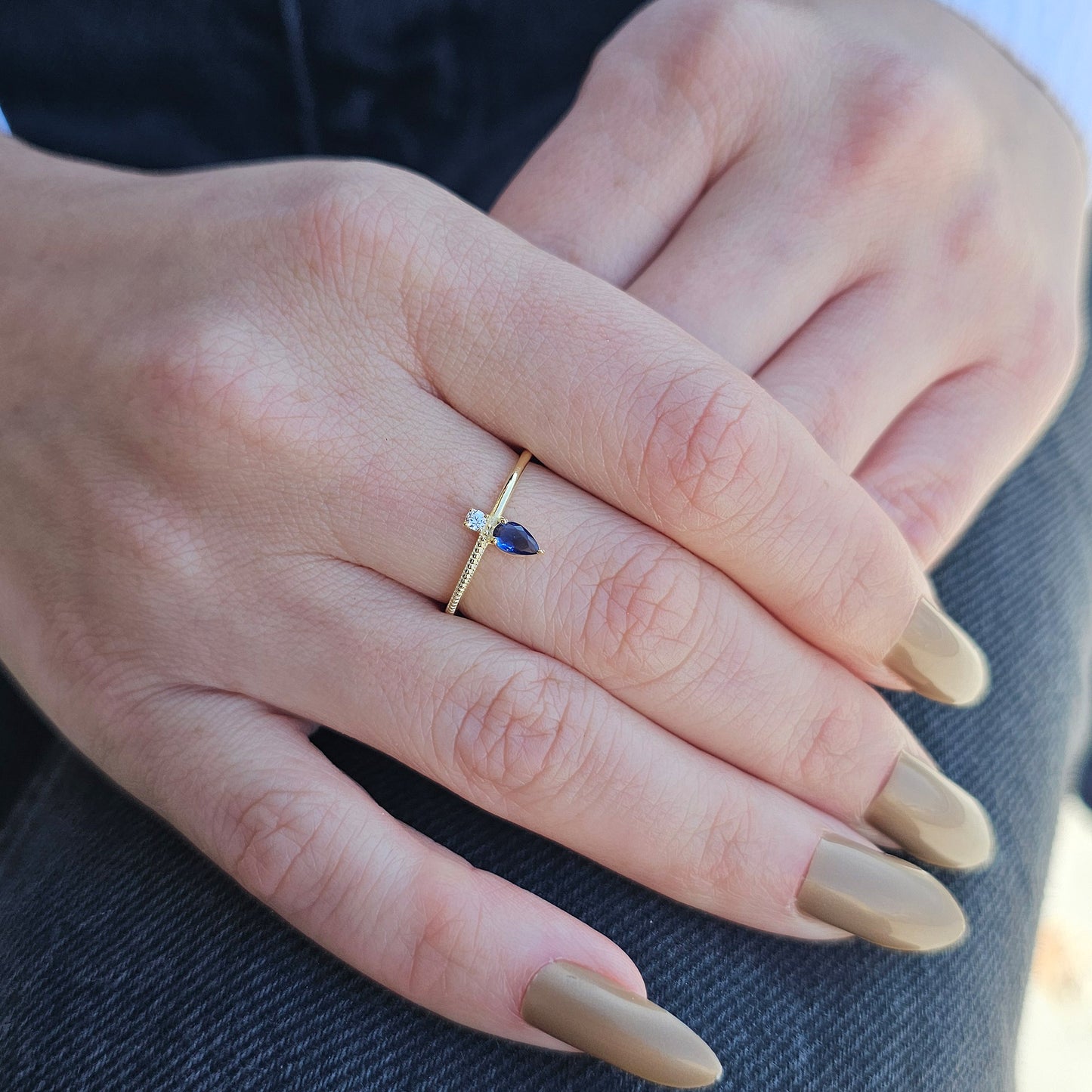 18K Gold Pear Sapphire and Cz Ring - 2S294SAP