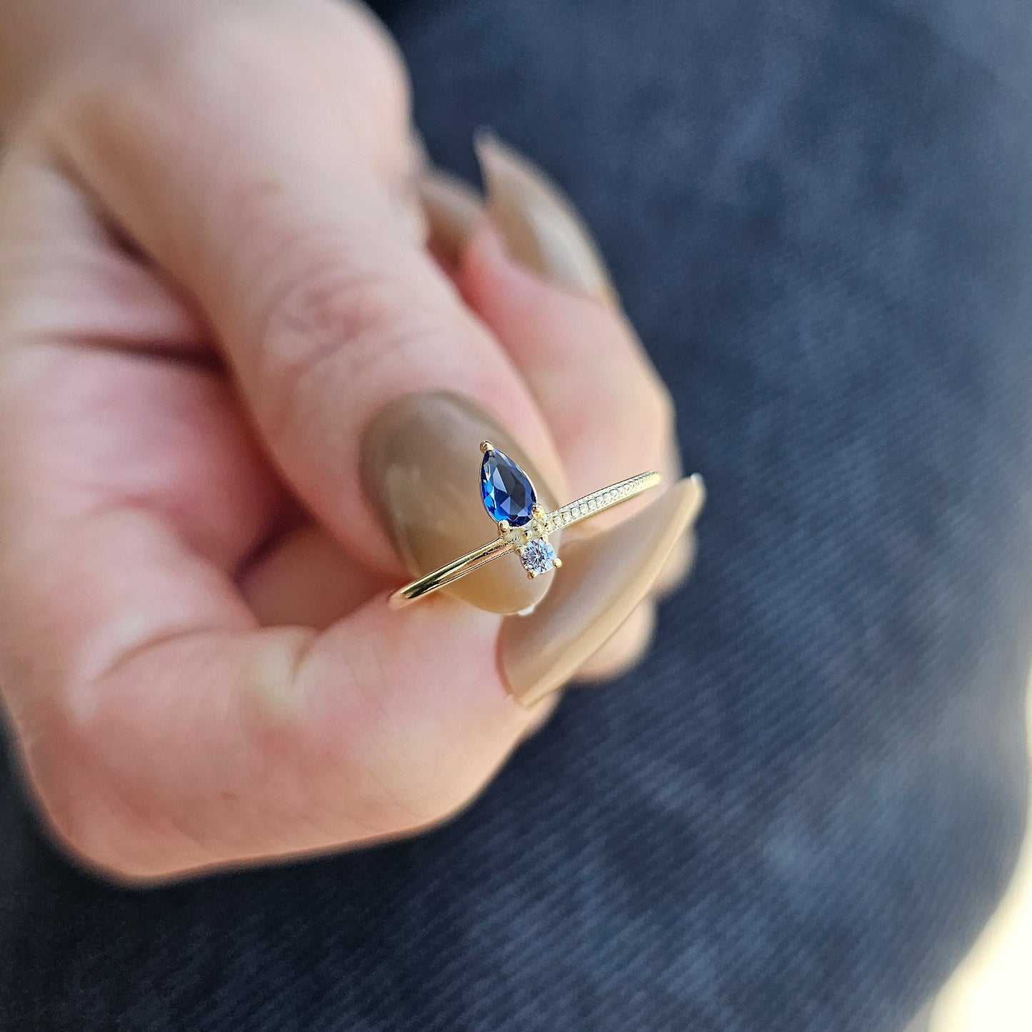 18K Gold Pear Sapphire and Cz Ring - 2S294SAP