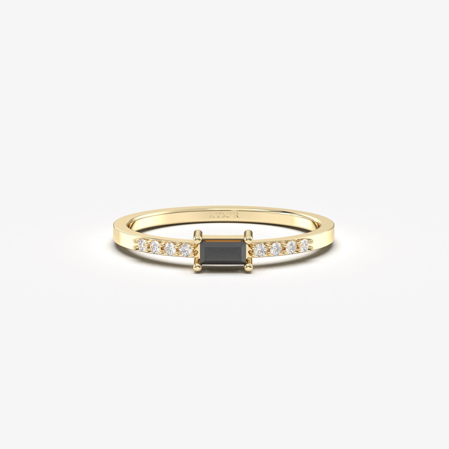 18K Gold Baguette Cut Black Onyx and Cz Ring - 2S2BLK