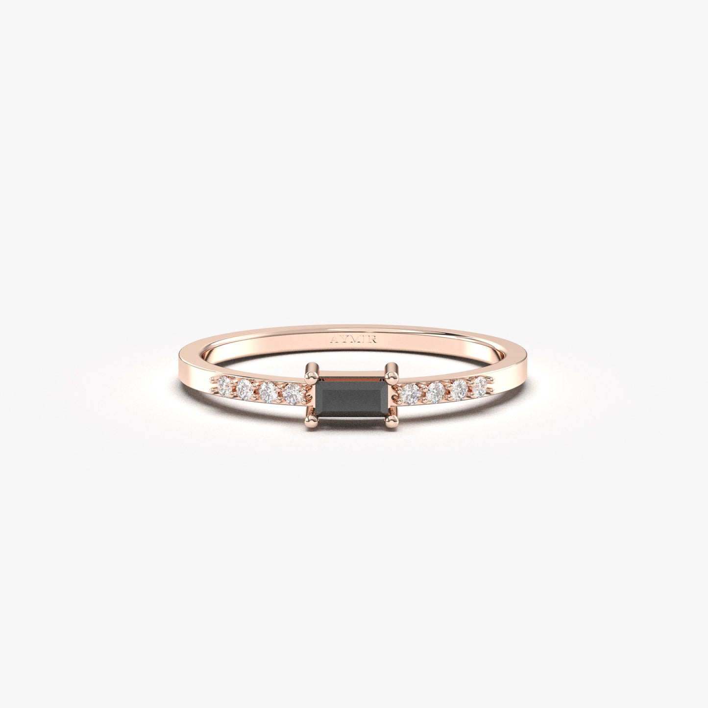 18K Gold Baguette Cut Black Onyx and Cz Ring - 2S2BLK