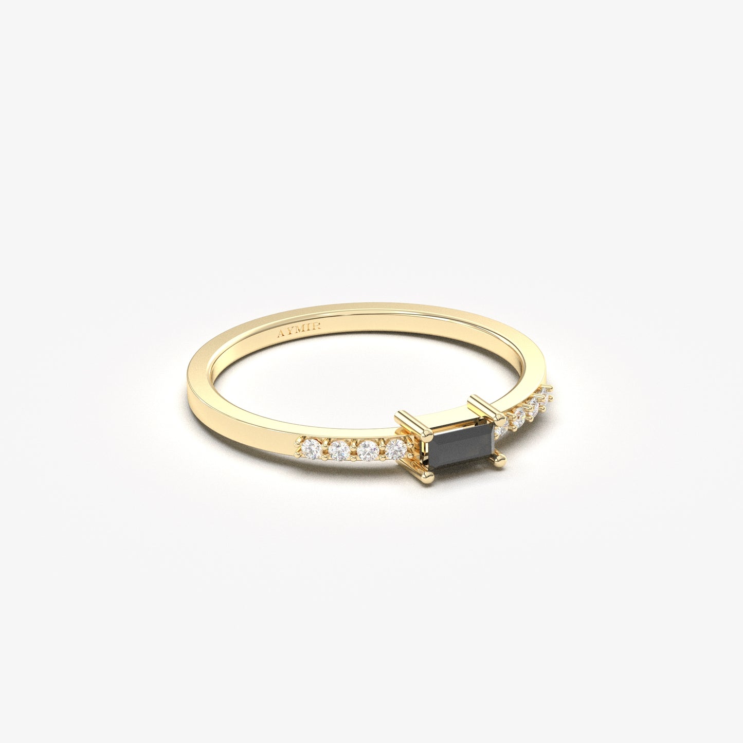 18K Gold Baguette Cut Black Onyx and Cz Ring - 2S2BLK