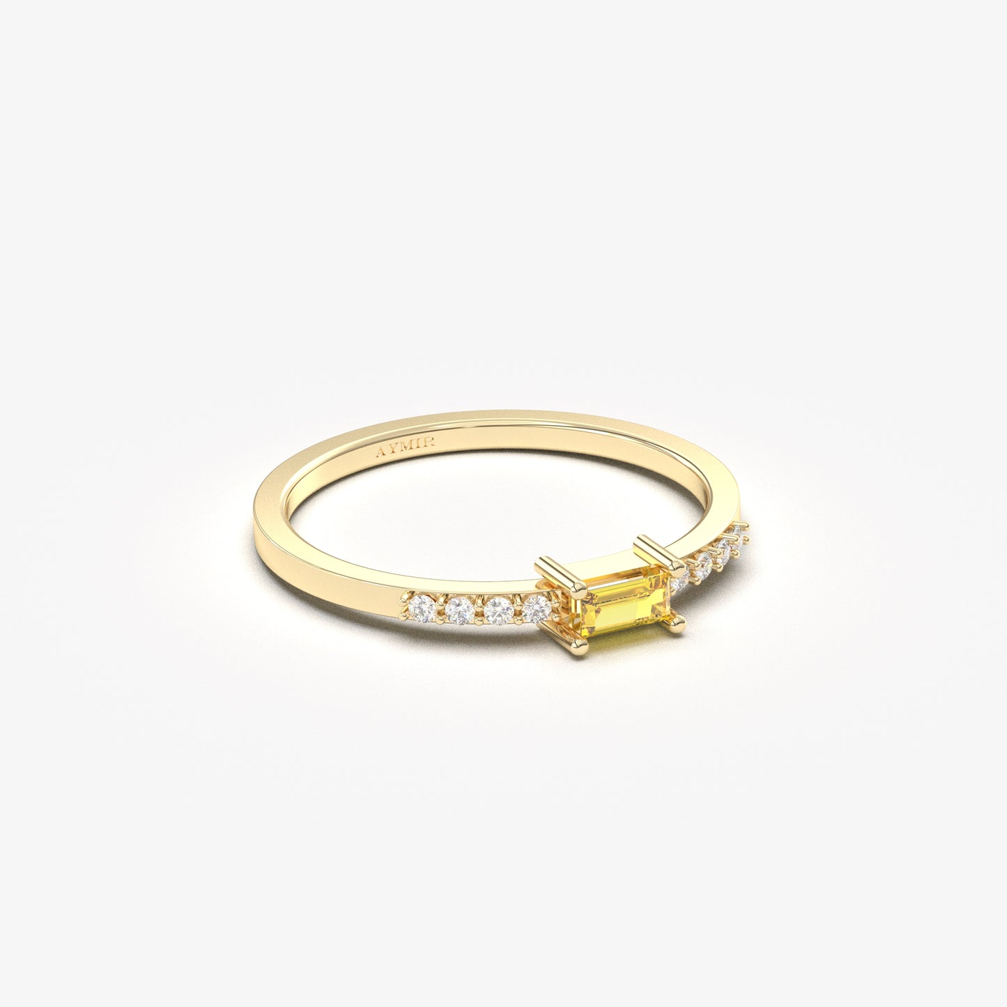 18K Gold Baguette Cut Citrine and Cz Ring - 2S2CIT