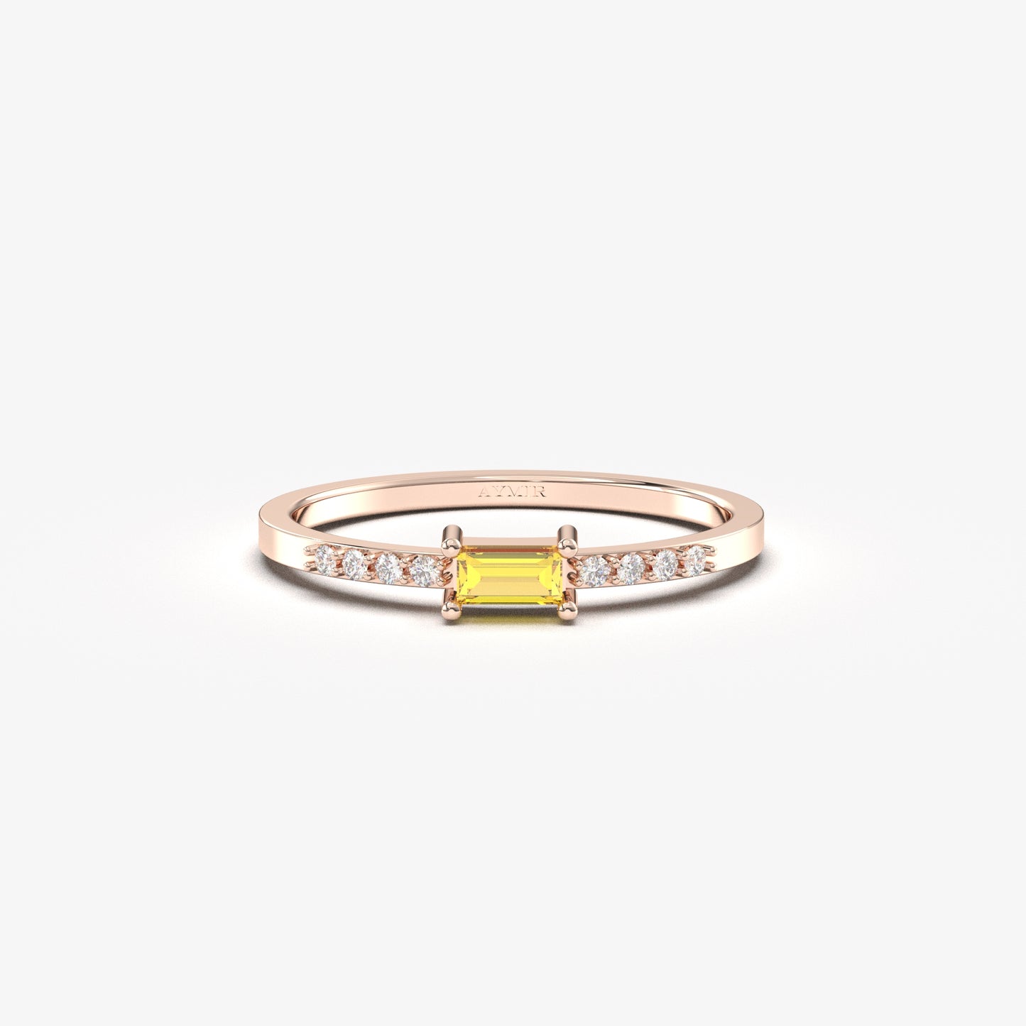 18K Gold Baguette Cut Citrine and Cz Ring - 2S2CIT
