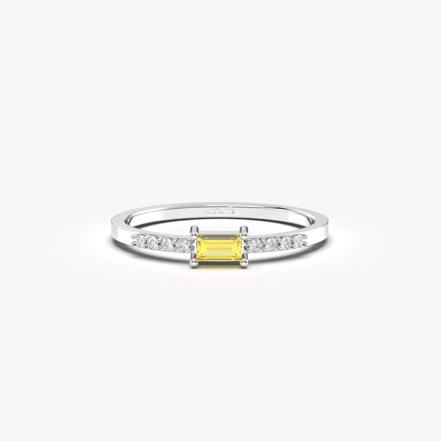 18K Gold Baguette Cut Citrine and Cz Ring - 2S2CIT