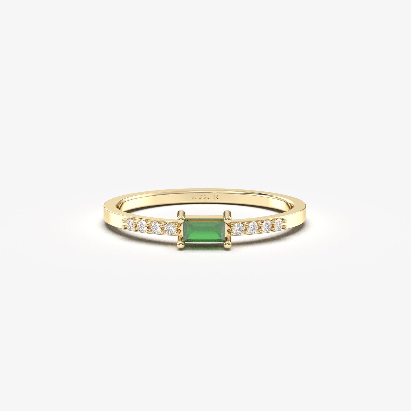 18K Gold Emerald Baguette and Cz Ring - 2S2EME