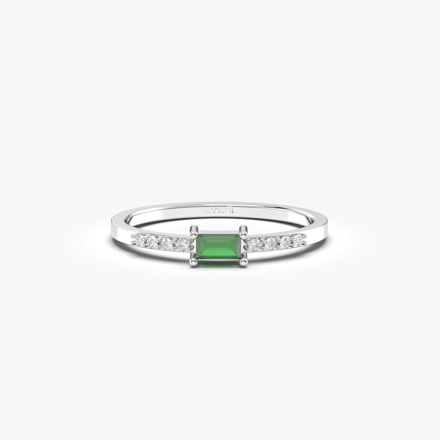 18K Gold Emerald Baguette and Cz Ring - 2S2EME