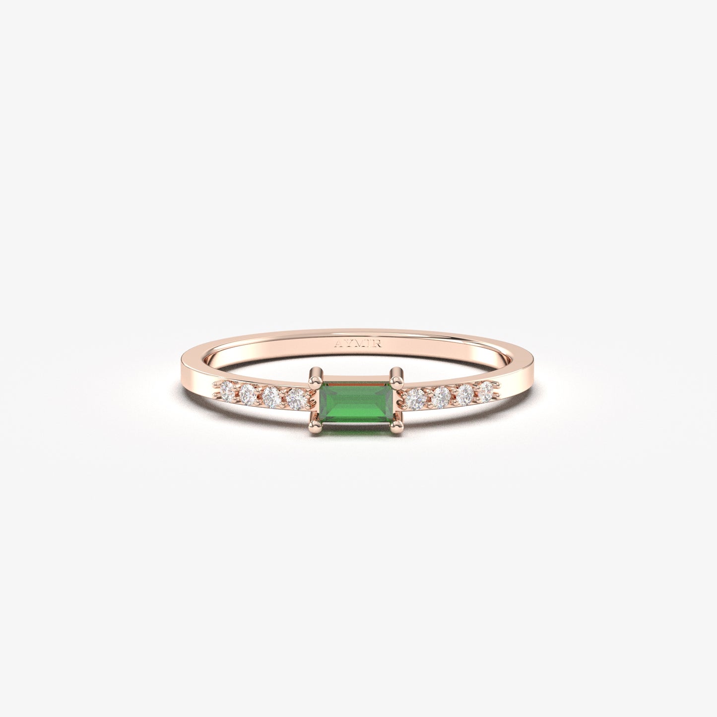 18K Gold Emerald Baguette and Cz Ring - 2S2EME