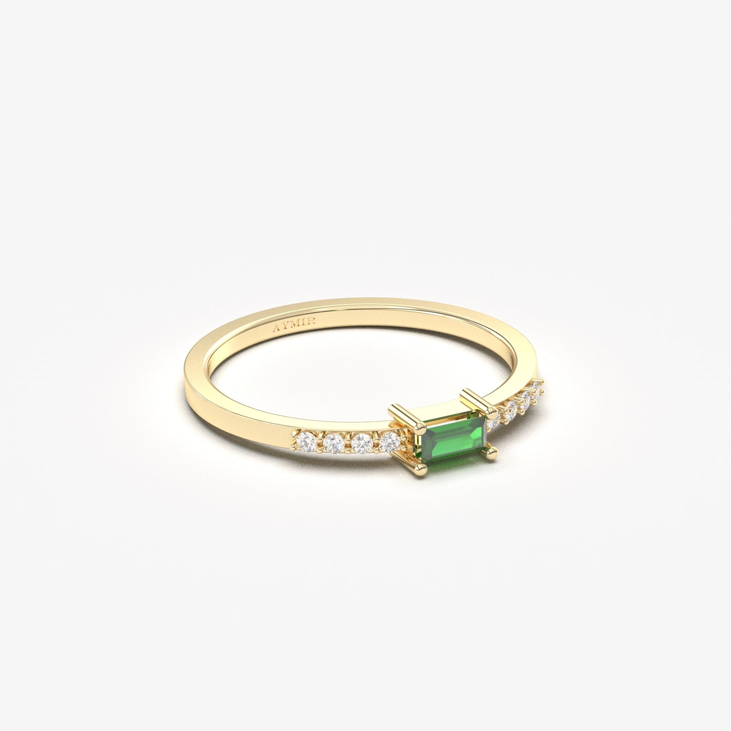 18K Gold Emerald Baguette and Cz Ring - 2S2EME
