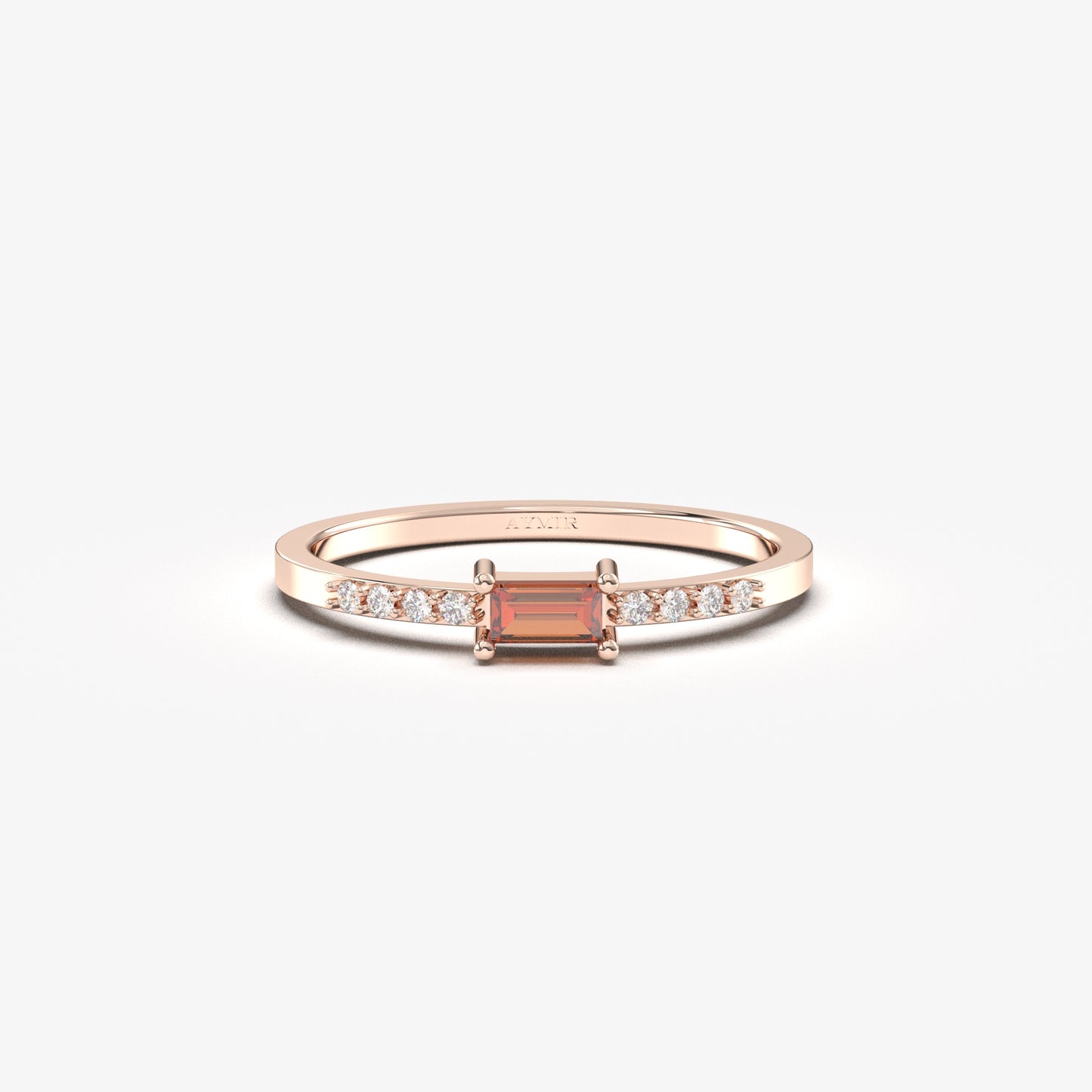 18K Gold Garnet Baguette and Cz Ring - 2S2GAR