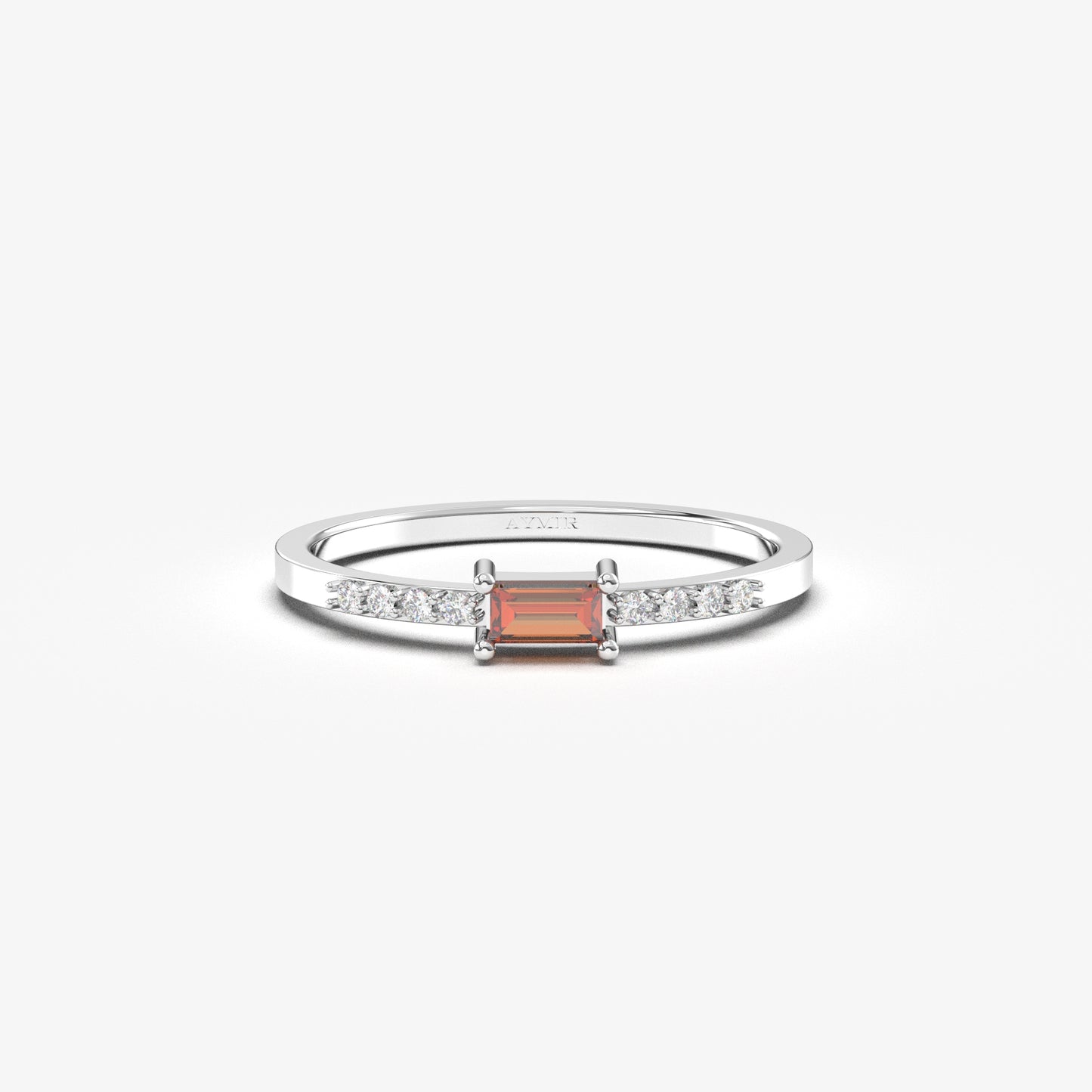 18K Gold Garnet Baguette and Cz Ring - 2S2GAR
