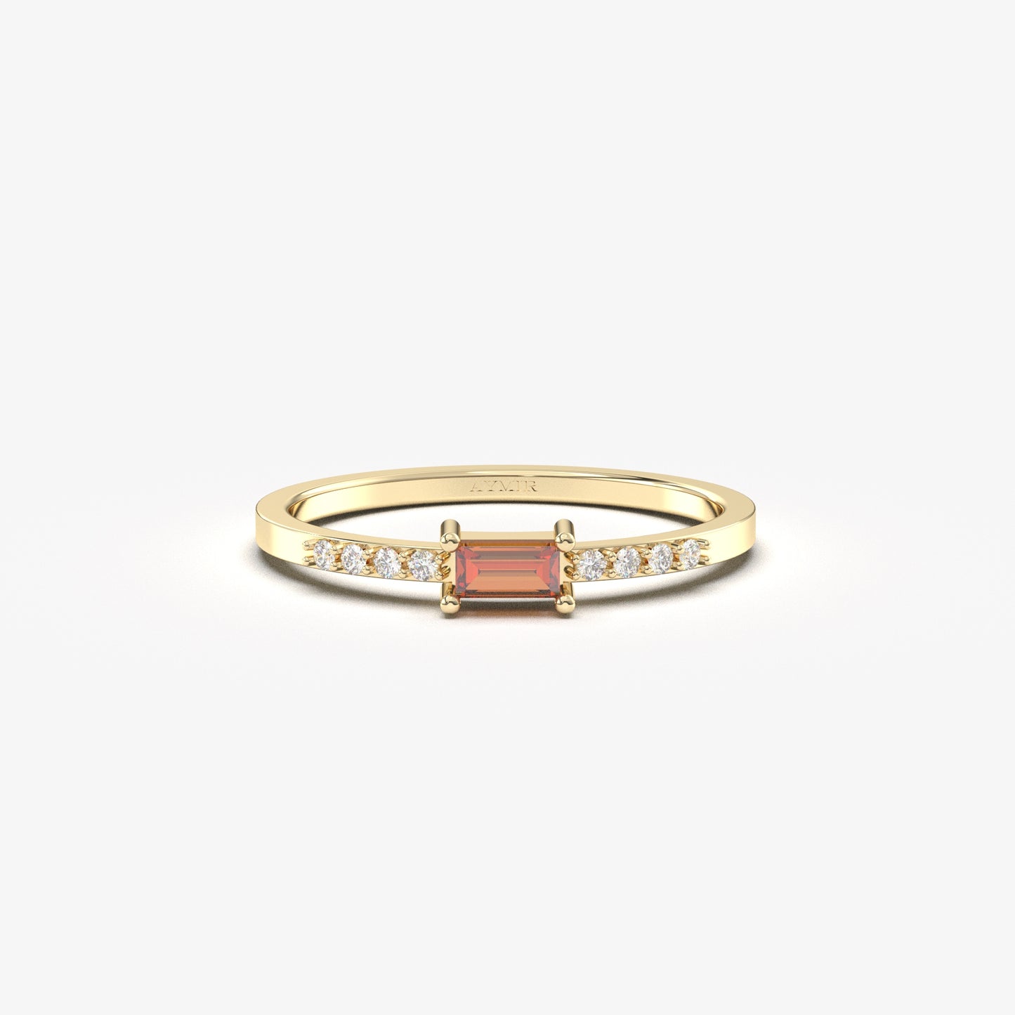18K Gold Garnet Baguette and Cz Ring - 2S2GAR