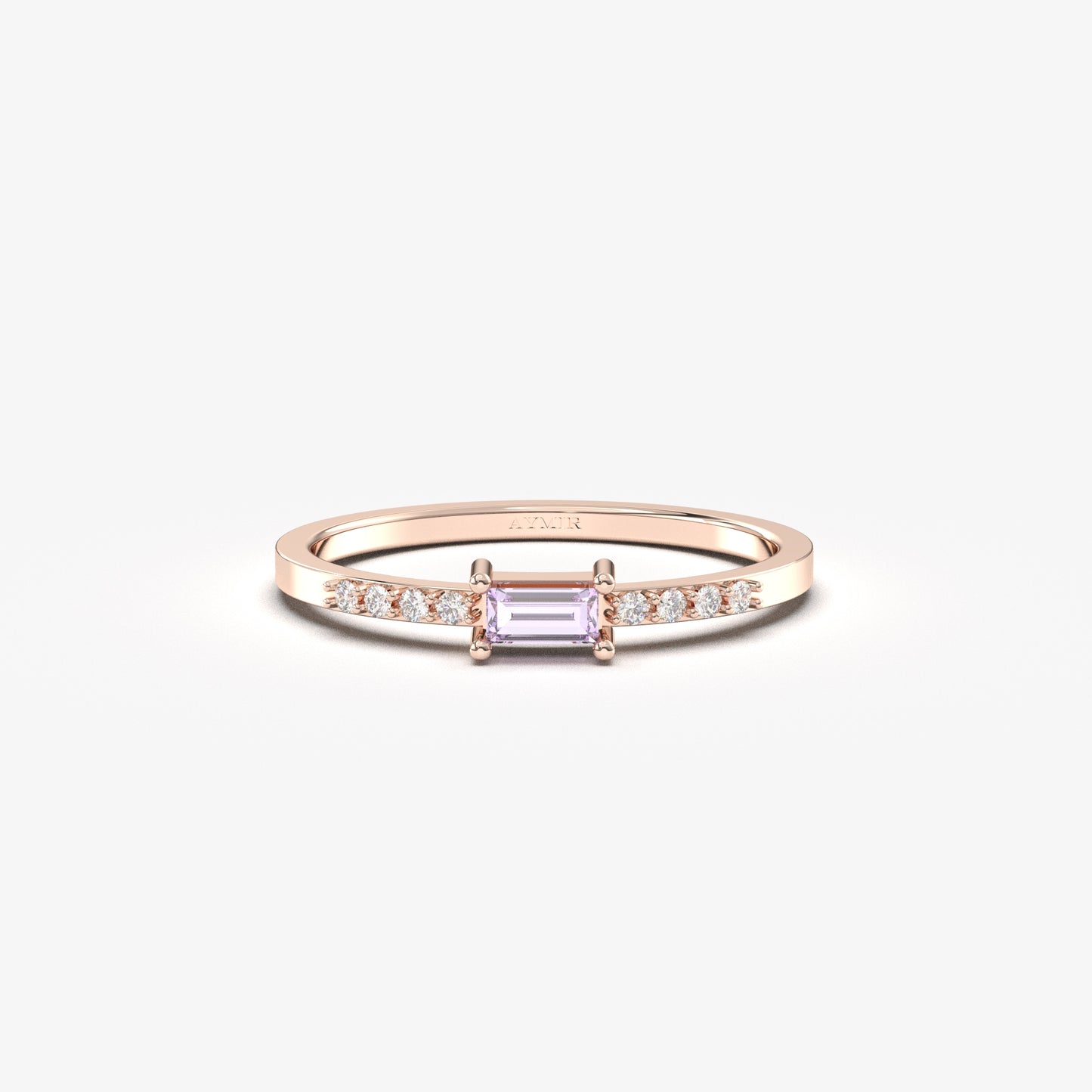 18K Gold Lavender Baguette and Cz Ring - 2S2LAV