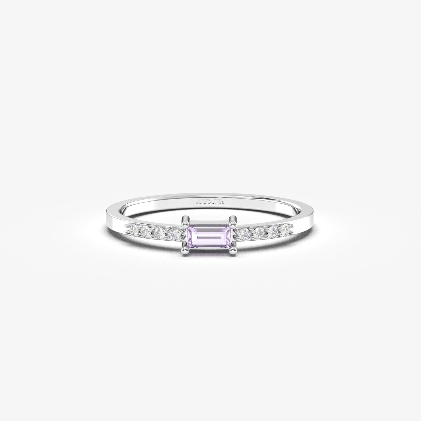 18K Gold Lavender Baguette and Cz Ring - 2S2LAV