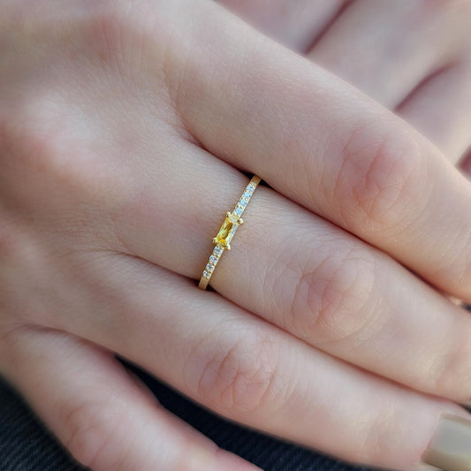 18K Gold Baguette Cut Citrine and Diamond Ring - 2S2CIT