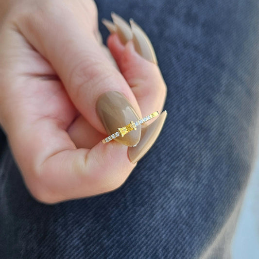 18K Gold Baguette Cut Citrine and Cz Ring - 2S2CIT