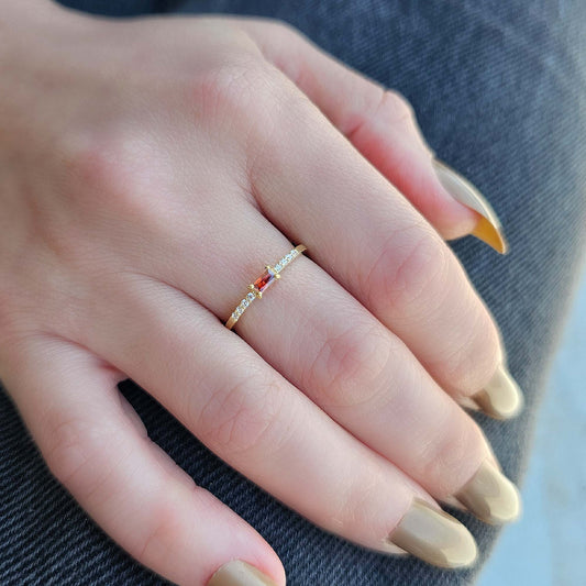 18K Gold Garnet Baguette and Diamond Ring - 2S2GAR