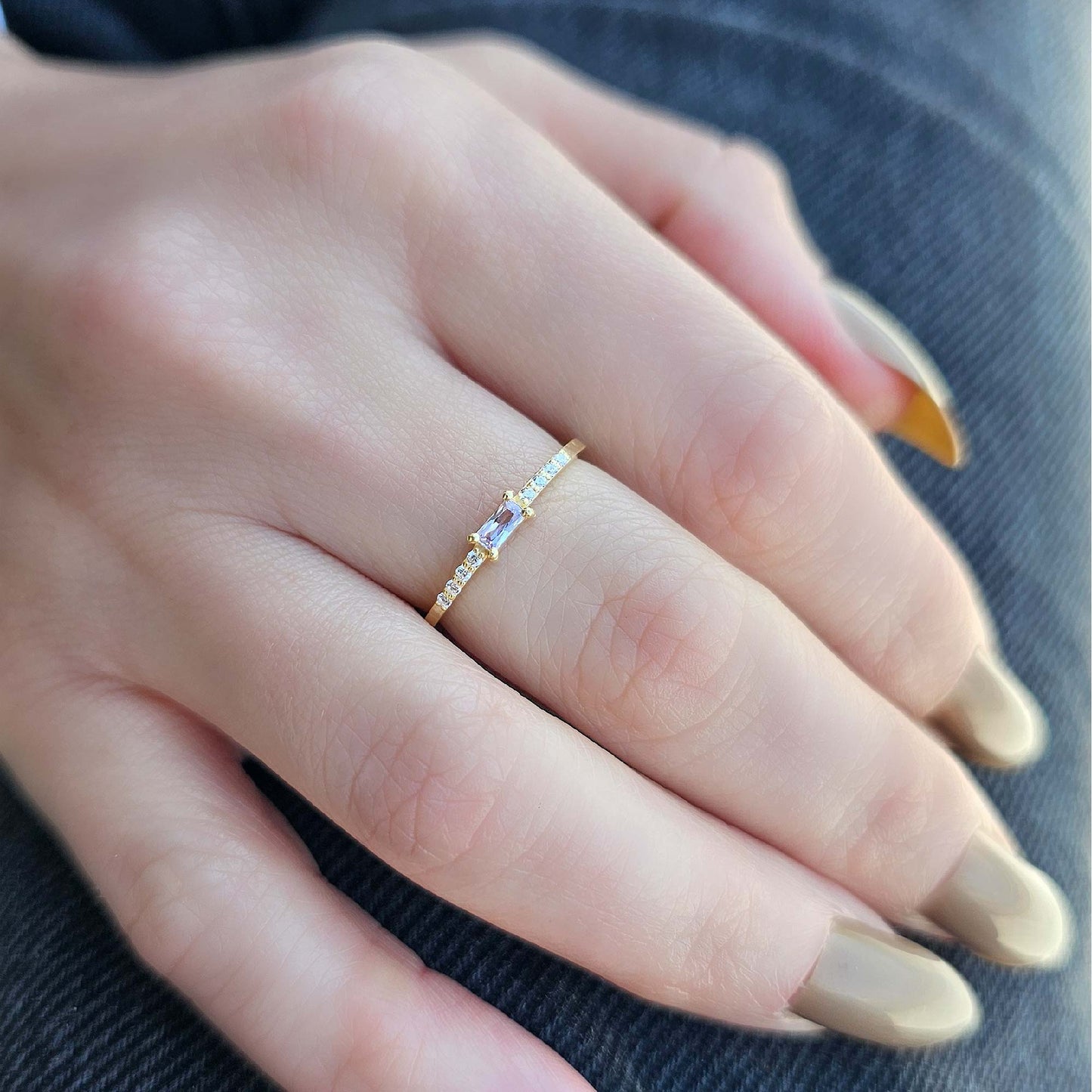 18K Gold Lavender Baguette and Cz Ring - 2S2LAV