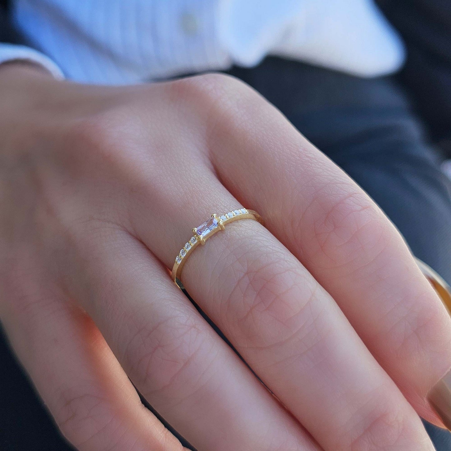 18K Gold Lavender Baguette and Cz Ring - 2S2LAV