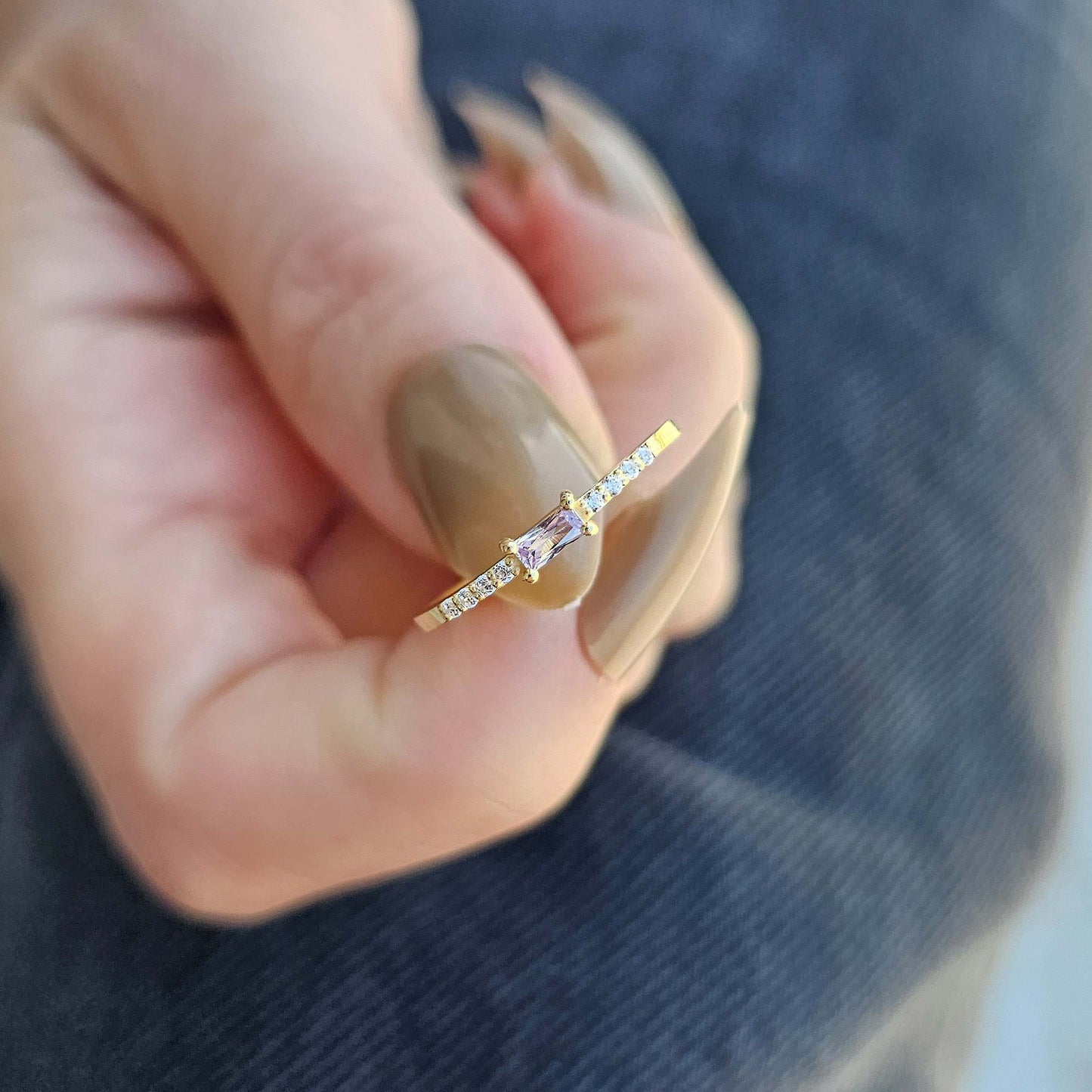 18K Gold Lavender Baguette and Cz Ring - 2S2LAV