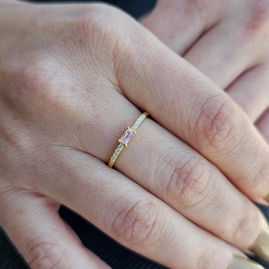 14K Gold Baguette Pink Topaz and Diamond Ring - 2S2PNK