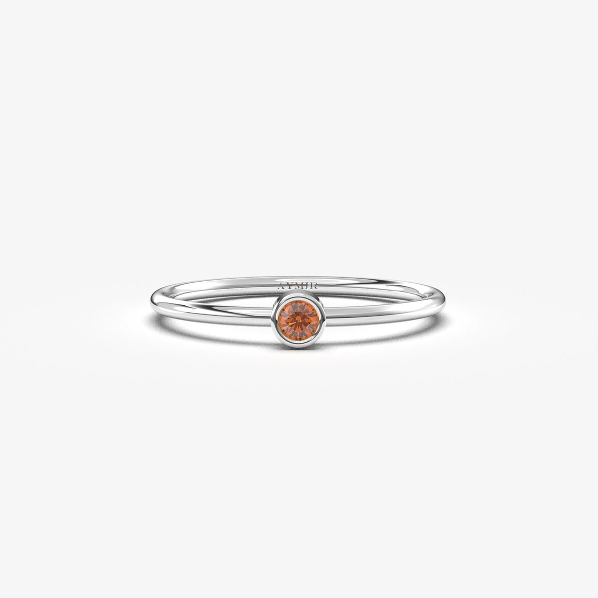 White gold dark-red-stone bezel solitaire ring, front view