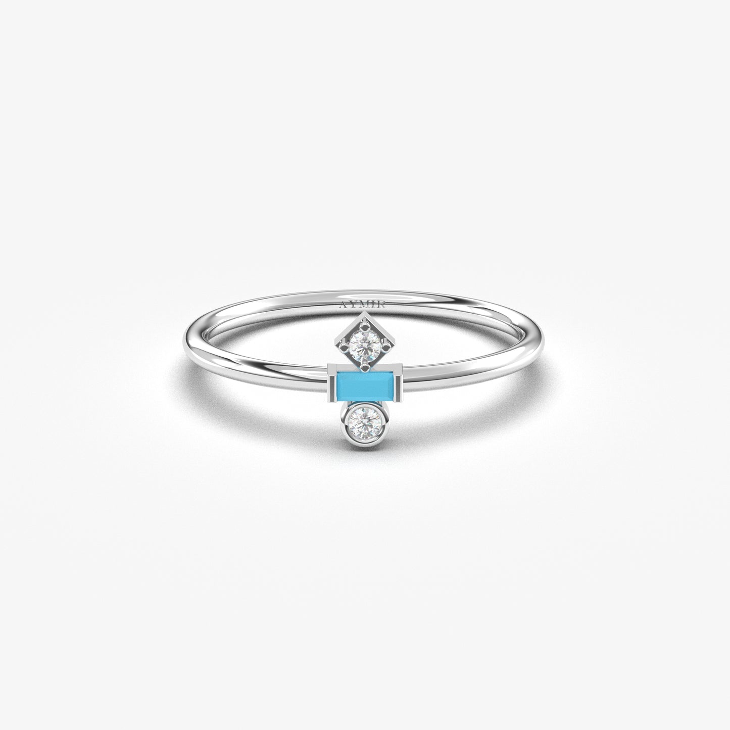 18K Gold Baguette Turquoise and Cz Ring - 2S35TURQ