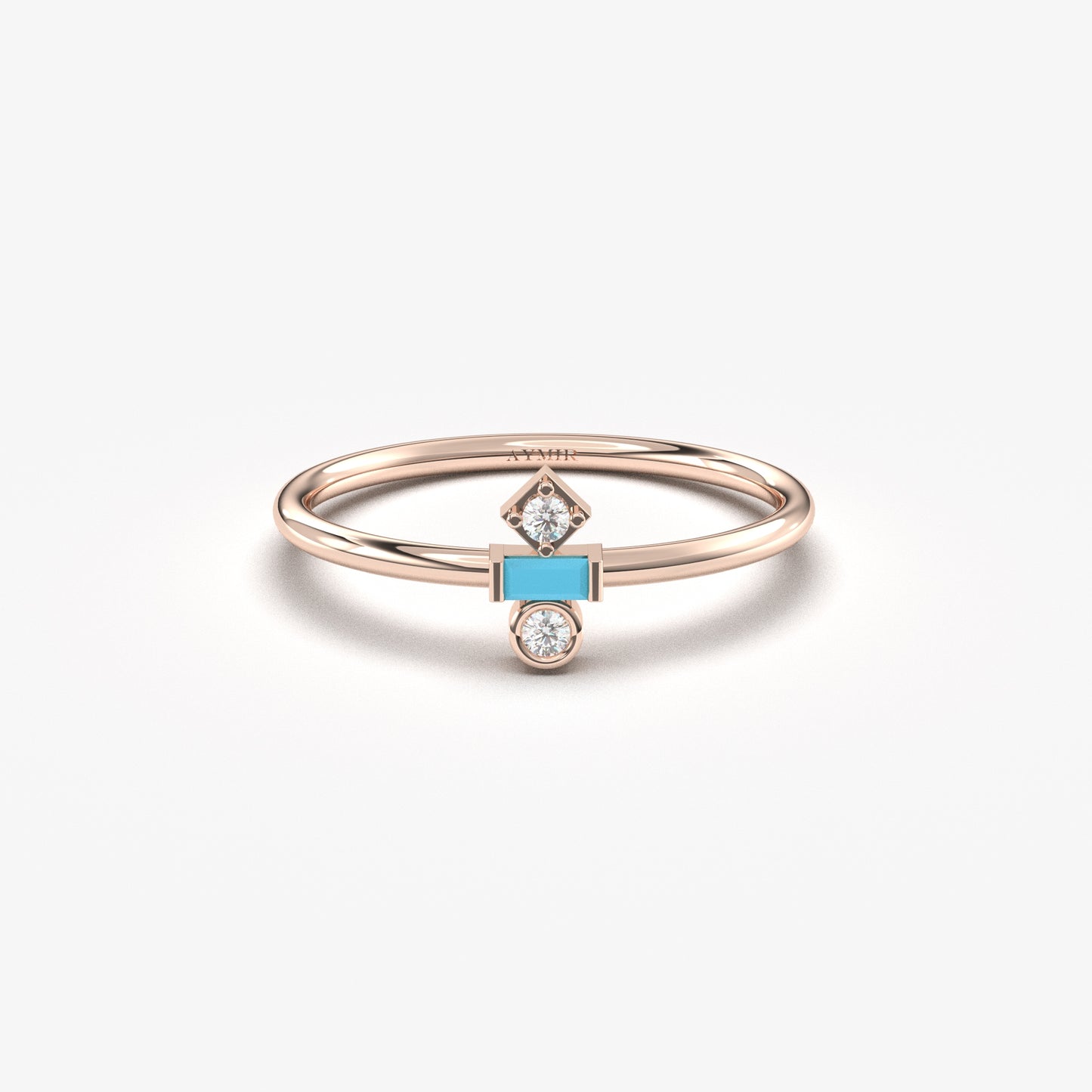 18K Gold Baguette Turquoise and Cz Ring - 2S35TURQ