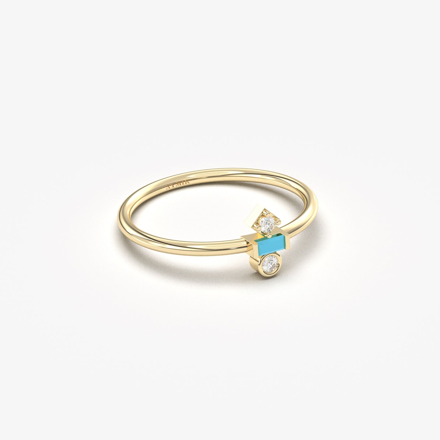 18K Gold Baguette Turquoise and Cz Ring - 2S35TURQ