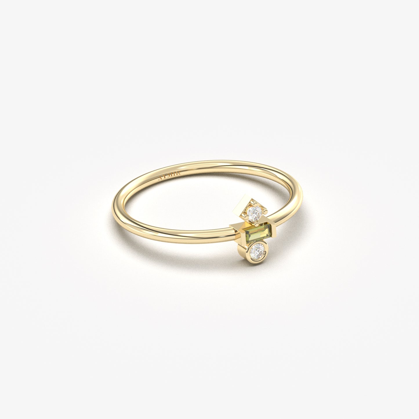 18K Gold Baguette Cut Peridot and Cz Ring - 2S35PER
