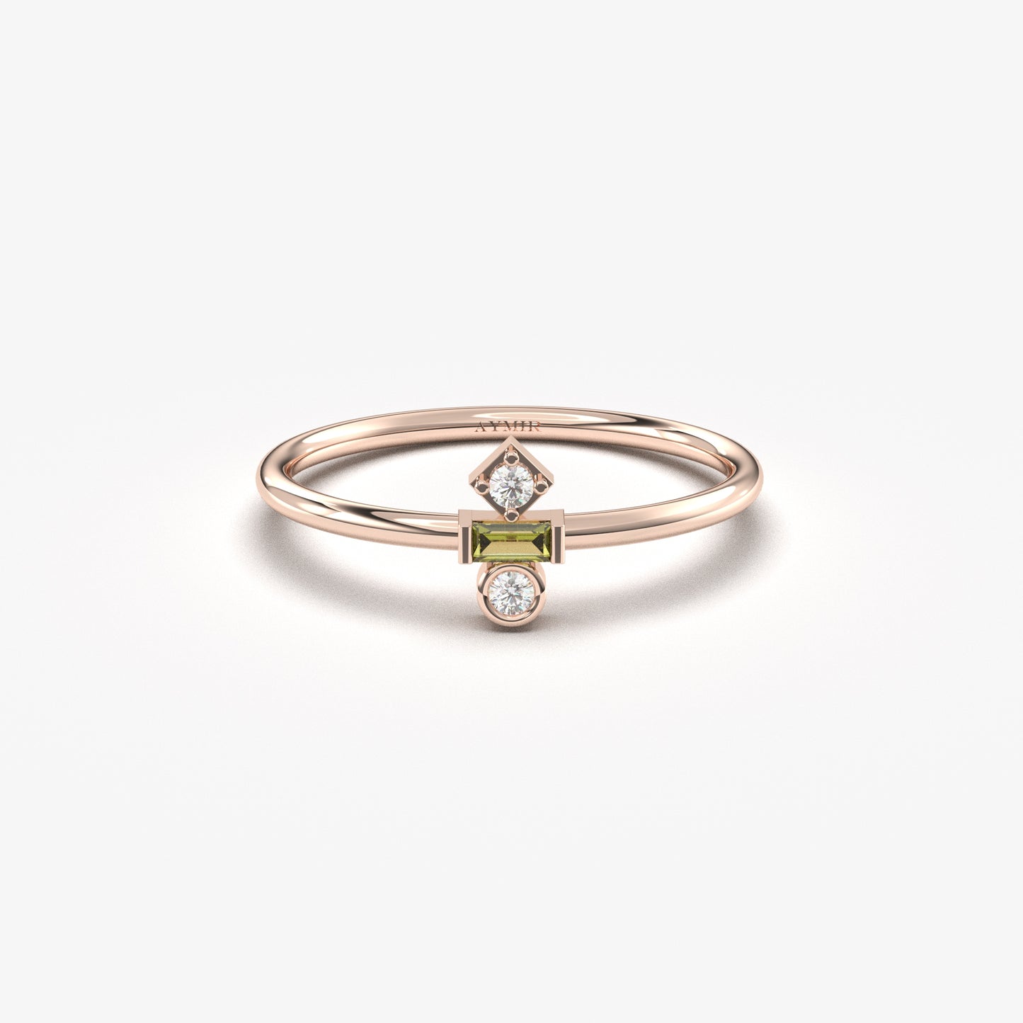 18K Gold Baguette Cut Peridot and Cz Ring - 2S35PER